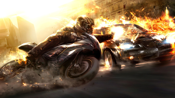 High Speed Motorbike Cop Car Chase Wallpaper