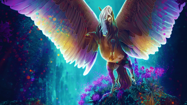 Horse Fantasy Colorful Wings Open 4k Wallpaper