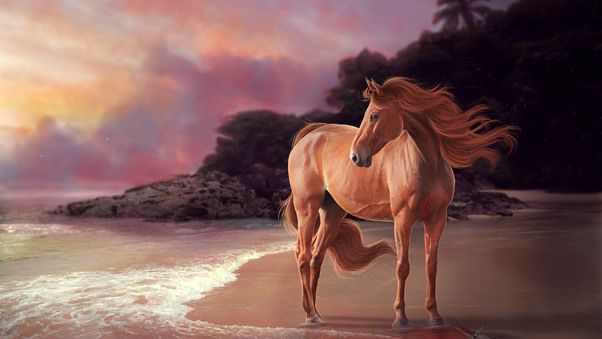 Horse On Beach Artwork Wallpaper