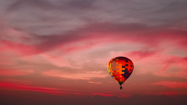 Hot Air Balloon Red Sky 4k Wallpaper