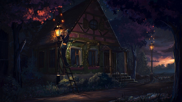 House Fairy Tale Art Light Night Wallpaper