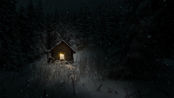 House In Woods Winter Cold Wallpaper