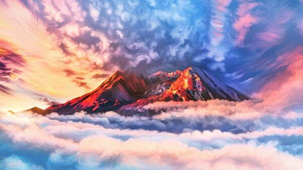 Illustration Artwork Sky Mountains Clouds 4k Wallpaper