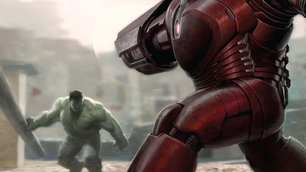 Iron Hulkbuster And Hulk Fight Avengers Infinity War 2018 Artwork Wallpaper