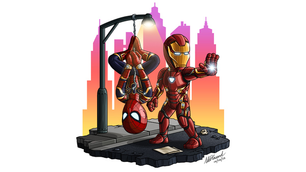 Iron Man And Spiderman Chibi Wallpaper