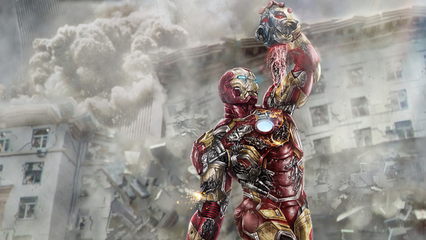 Iron Man Chop Off Ultron Head Wallpaper