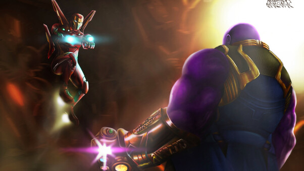 Iron Man Fighting Against Thanos Wallpaper
