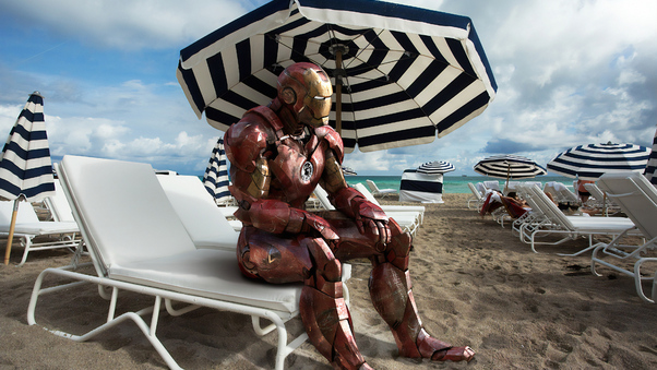 Iron Man On Beach Wallpaper