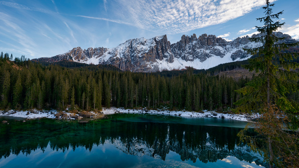 Italy Mountains Lake Carezza Alps 5k Wallpaper