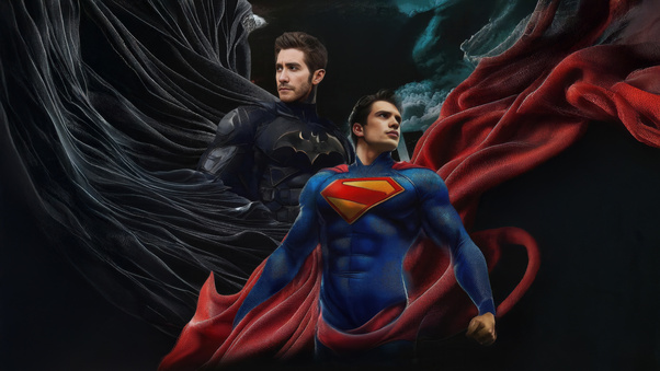 Jake Gyllenhaal Batman Meets David Corenswet Superman Wallpaper