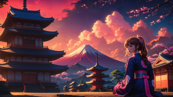 Japan Vibe Anime Girl Temple 5k Wallpaper
