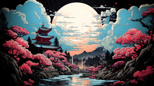 Japanese Temple Illustration Wallpaper