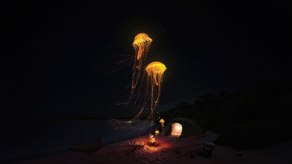 Jellyfish At Shore Dance Of The Thunder Seas Wallpaper