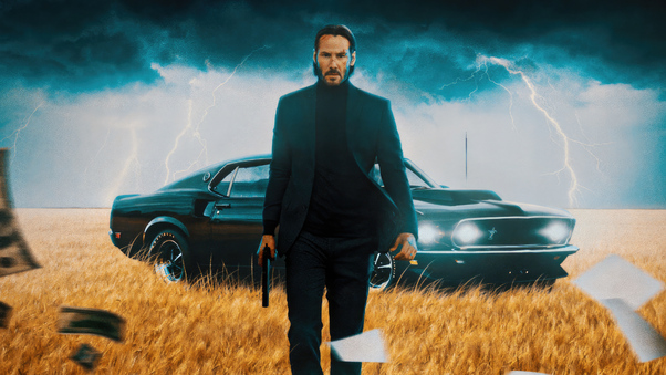 John Wick With His Ford Mustang Wallpaper