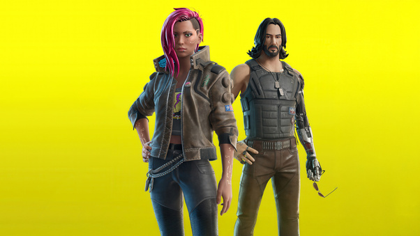 Johnny Silverhand And V In Fortnite X Cyberpunk 2077 Wallpaper