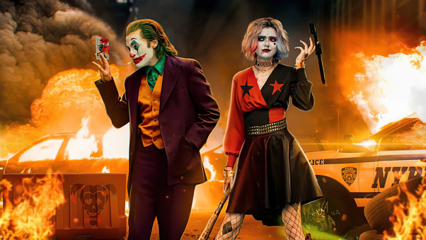 Joker And Harley At Crime Scene 5k Wallpaper
