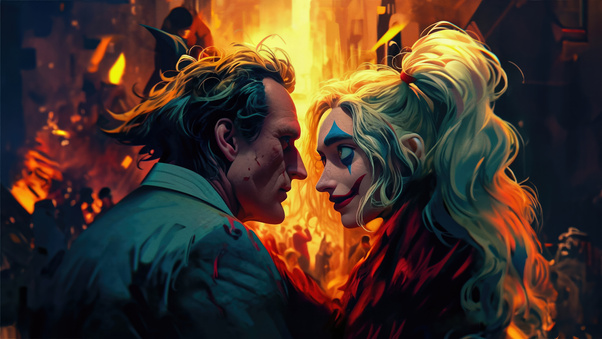 Joker And Harley Quinn Chaotic Affection Wallpaper
