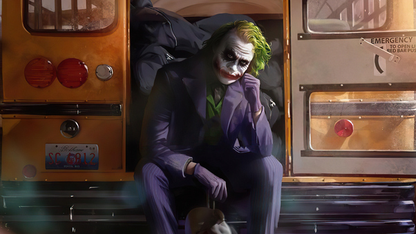 Joker Sitting Beside Bus Door 4k Wallpaper