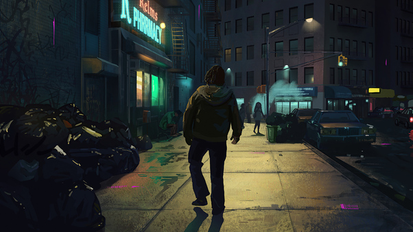 Joker Walking Alone City Night Wallpaper