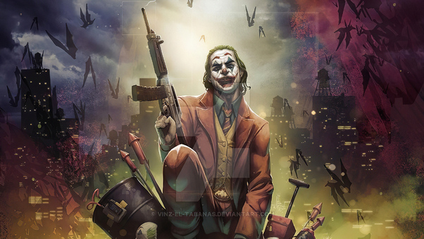 Joker With Gun Art4k Wallpaper