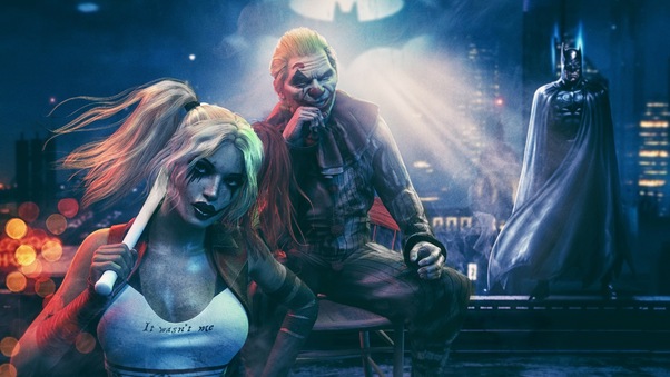 Joker With Harley Quinn And Batman Wallpaper
