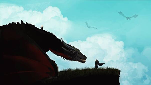 Jon Snow And Khalessi Dragon Artwork Wallpaper