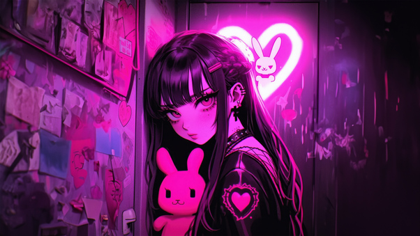 Kawaii Neon Anime Girl Wallpaper