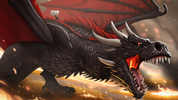 Khaleesi And Dragon Cartoon Artwork Wallpaper