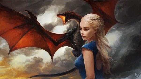 Khaleesi Game of Thrones With Dragon Artwork Wallpaper