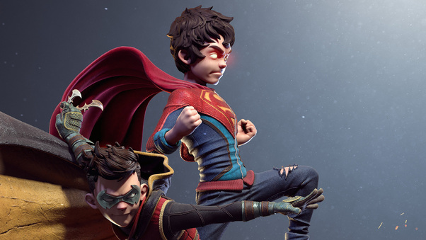 Kid Superman And Robin Digital Art Wallpaper