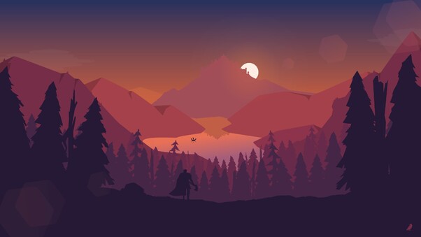 Lake Forest Mountains Illustration 4k Wallpaper