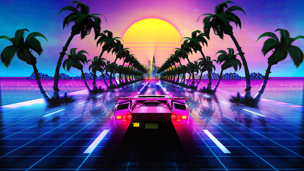 Lamborghini Countach Outrun Retrowave Wallpaper