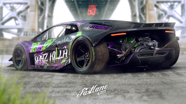 Lamborghini Fat Tyres Digital Art Wallpaper