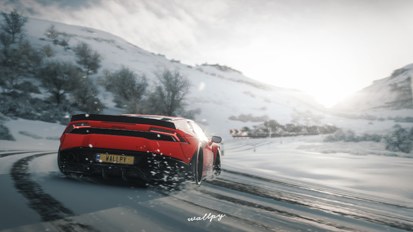 Lamborghini Huracan Drift In Snow Forza Horizon 4 Wallpaper