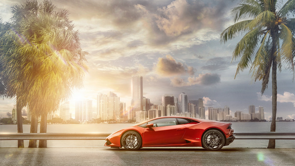 Lamborghini Huracan Miami Skyline Wallpaper