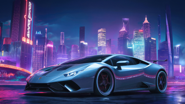 Lamborghini In The Cyber Metropolis Wallpaper