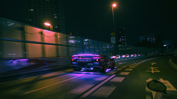 Lamborghini Neon Lights On Road 4k Wallpaper