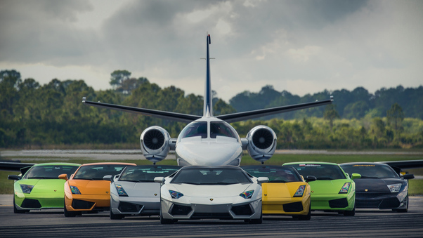 Lamborghinis With Jet Wallpaper
