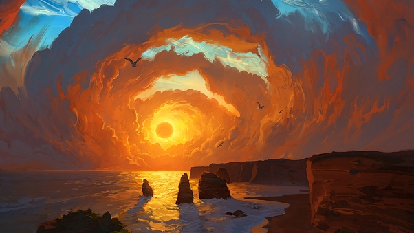 Landscape Sea Sunset Clouds Wallpaper