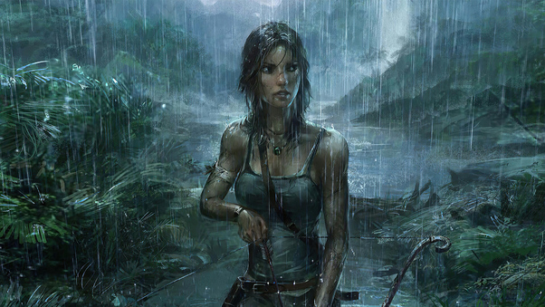 Lara Croft Tomb Raider Rain Weather 4k Wallpaper