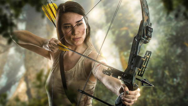 Lara Croft With Bow And Arrrow Cosplay 4k Wallpaper