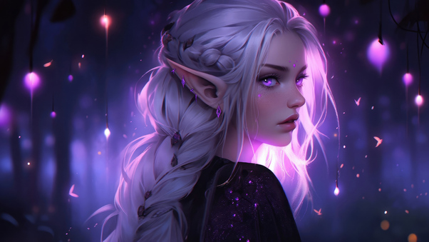 Lavender Whispers Captivating Elf Girl Wallpaper