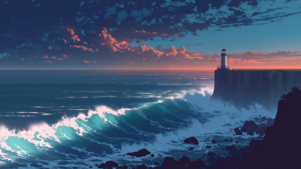 Lighthouse Cliff Sunset (3840x2400) Resolution Wallpaper