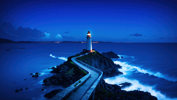 Lighthouse On Rocky Shores (1280x720) Resolution Wallpaper