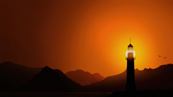 Lighthouse Sunset Evening Wallpaper