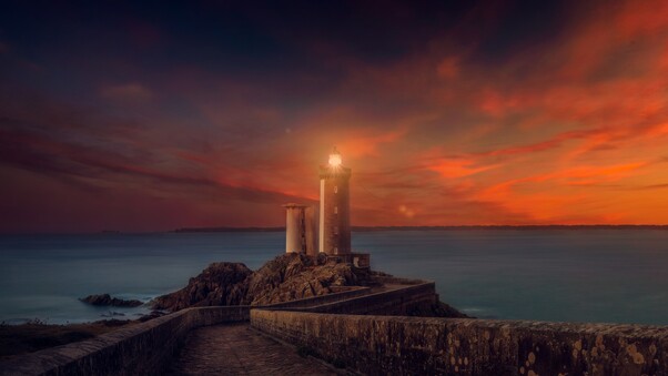 Lighthouse Sunset Scene Wallpaper