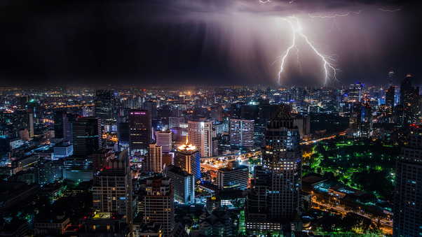 Lightning Storm At Night Bangkok 4k Wallpaper