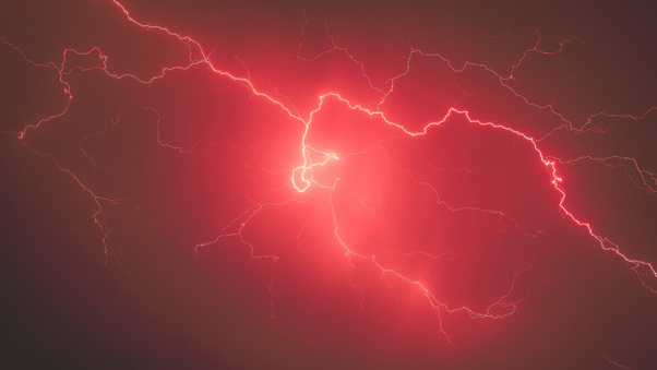Lightning Storm Red Sky 5k Wallpaper