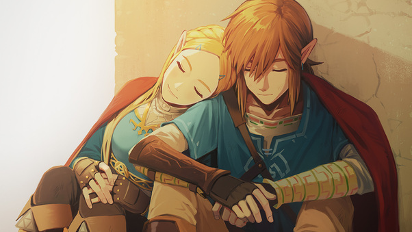 Link And Zelda In The Legend Of Zelda Breath Of The Wild Game Artwork Wallpaper