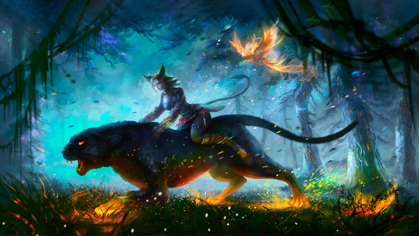 Lion Warrior Girl In Magical Forest For Hunt 4k Wallpaper